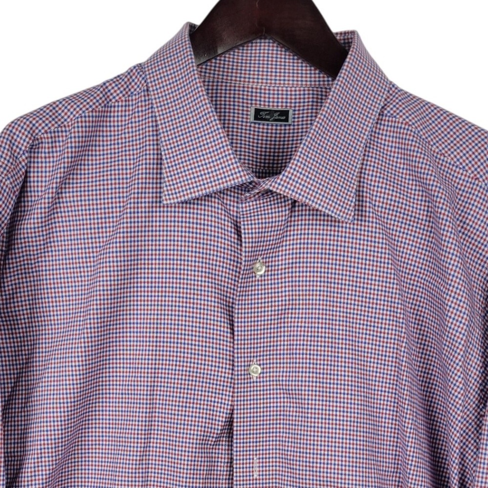 Tom James Mens Dress Shirt Checkered Button Up Long Sleeve